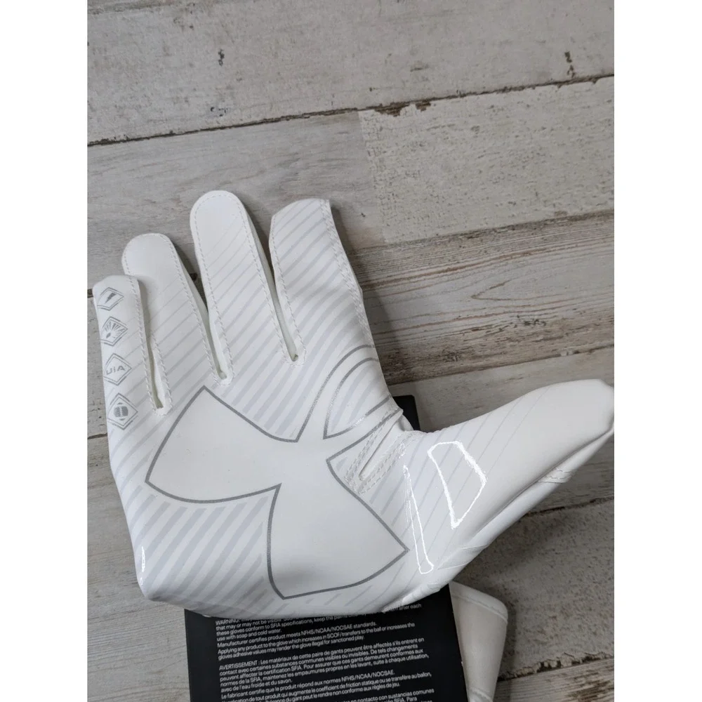 UNDER ARMOUR UA F9 Nitro Football Receiver Gloves Size L Large White Metallic